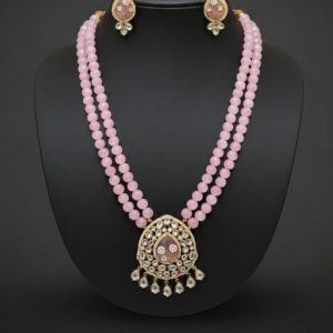 Monalisa Pendant Set with Pink Onyx Beads