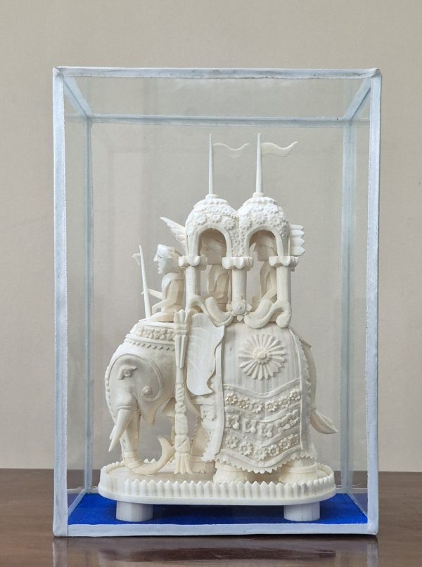 Royal Sholapith Elephant Couple Under Canopy Handcrafted Decorative Showpiece