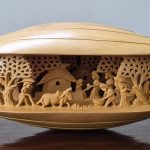 Village Life Hand Carved Wooden Decorative Shell