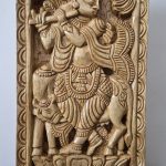 Hand-Carved Lord Krishna Wooden Wall Panel